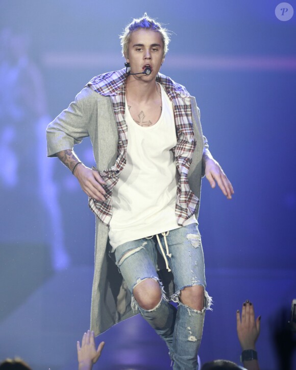 Justin Bieber en concert lors de sa tournée 'Purpose World Tour' à Vancouver au Canada le 11 Mars 2016.