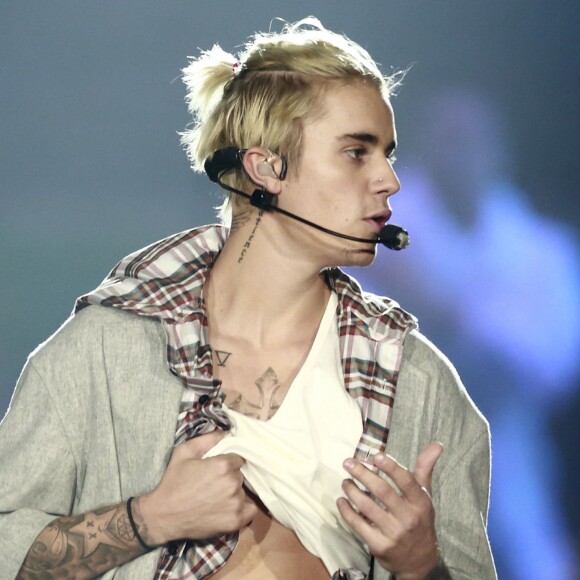 Justin Bieber en concert lors de sa tournée 'Purpose World Tour' à Vancouver au Canada le 11 Mars 2016.