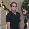 Arnold Schwarzenegger conduit sa Bugatti Veyron après avoir fêter son 68ème anniversaire avec sa mère, son ex femme Maria Shriver et ses filles Katherine et Christina à l'Hôtel Montage à Beverly Hills, le juillet 30, 2015.