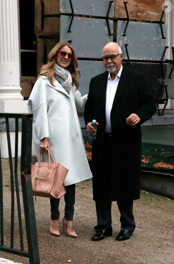Celine Dion et son mari Rene Angelil quittent leur hotel pour se rendre a l'enregistrement de l'emission "Vivement Dimanche". Paris, le 27 novembre 2012