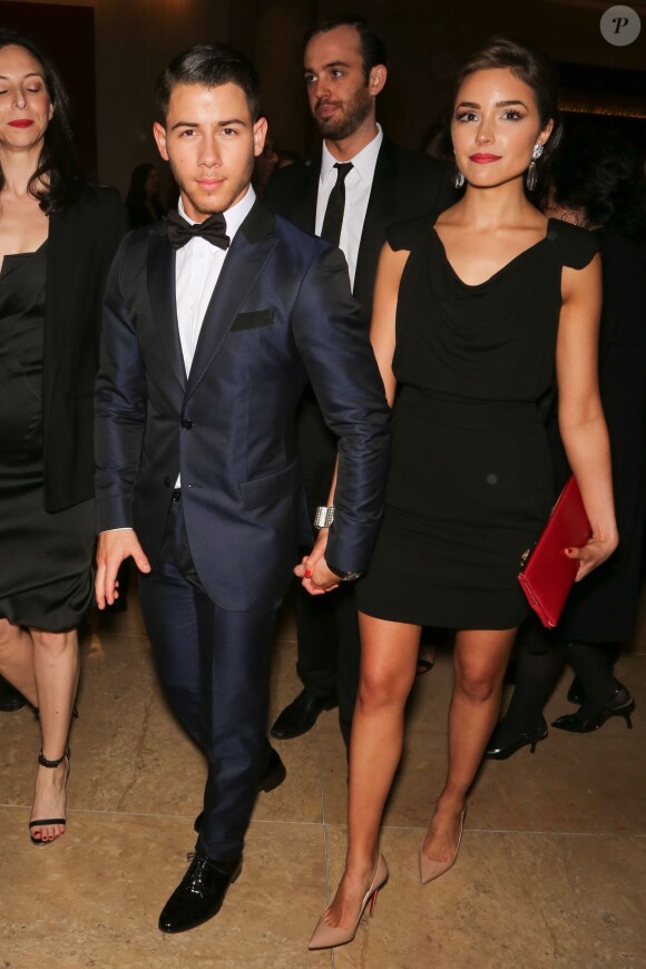 Nick Jonas et sa compagne Olivia Culpo - Sorties - 71eme ceremonie des Golden Globe Awards au Beverly Hilton Hotel a Beverly Hills, le 12 janvier 2014.