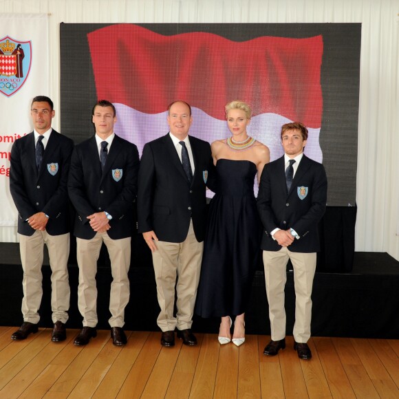 Exclusif - Le prince Albert II de Monaco et la princesse Charlene ont officiellement adressé le 22 juillet 2016 lors d'une réception au Yacht Club de Monte-Carlo leurs encouragements aux trois athlètes qui représenteront la principauté aux Jeux olympiques de Rio de Janeiro : Brice Etès (Athlétisme - 800m), Kevin Crovetto (Gymnastique) et Yann Siccardi (Judo - -60kilos) © Bebert-Huitel-Vinaj / Pool Restreint Monaco / Bestimage