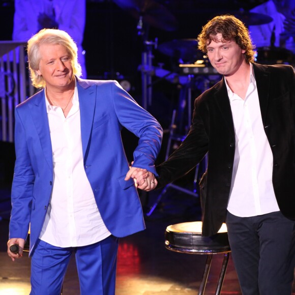 Patrick Sébastien et son fils Olivier Villa - Patrick Sébastien fête ses 40 ans de scène à l'Olympia à Paris, le 14 novembre 2014.