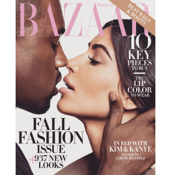 Kim Kardashian et son mari Kanye West font la Une du magazine Harper's Bazaar. En kiosques aux Etats-Unis en septembre 2016