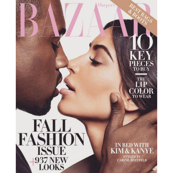 Kim Kardashian et son mari Kanye West font la Une du magazine Harper's Bazaar. En kiosques aux Etats-Unis en septembre 2016