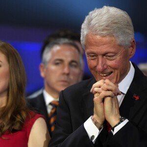 Chelsea Clinton and former President Bill Clinton listen as Hillary Clinton speaks during the 2016 Democratic National Convention at Wells Fargo Center. Philadelphia, PA, on July 28, 2016. Photo by USA Today Network/DDP USA/ABACAPRESS.COM29/07/2016 - Philadelphia