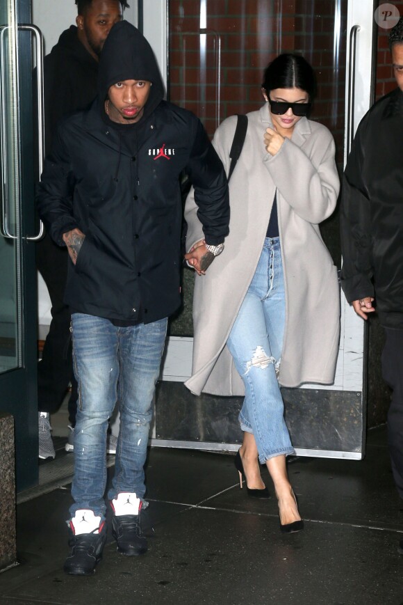 Kylie Jenner et son petit ami le rappeur Tyga se rendent à une soirée à New York, le 28 octobre 2015.