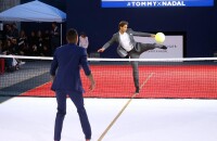 Rafael Nadal et le footballeur Gregory van der Wiel - Lancement de la ligne TOMMY X NADAL à Paris. Mai 2016.
