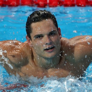 Florent Manaudou, médaillé d'or du 50m nage libre lors des Championnats du monde de natation à Kazan en Russie. Le 8 août 2015