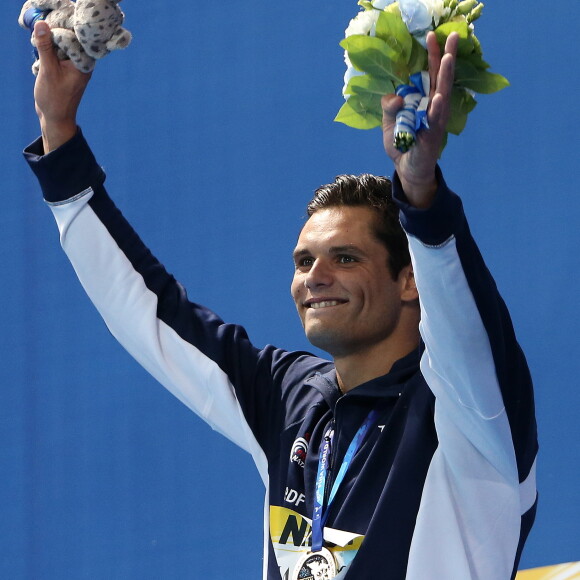 Florent Manaudou, médaillé d'or du 50m nage libre lors des Championnats du monde de natation à Kazan en Russie. Le 8 août 2015