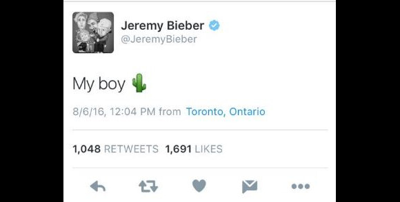 Jeremy Bieber s'amuse de la taille du sexe de son fils Justin. Twitter, août 2016