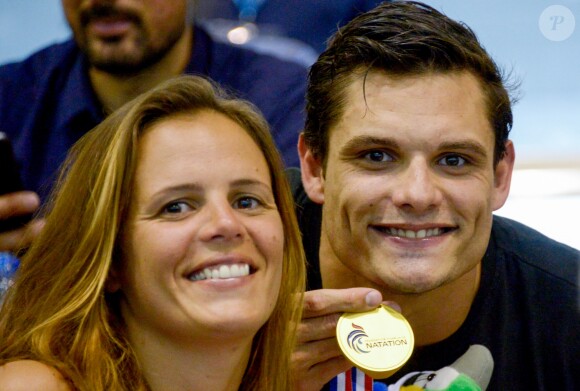 Laure Manaudou et son frère Florent Manaudou lors des championnats de natation à Montpellier, le 3 avril 2016
