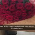 Ayem Nour dévoile le bouquet de roses offert par son compagnon Vincent Miclet, sur Snapchat, samedi 13 août 2016