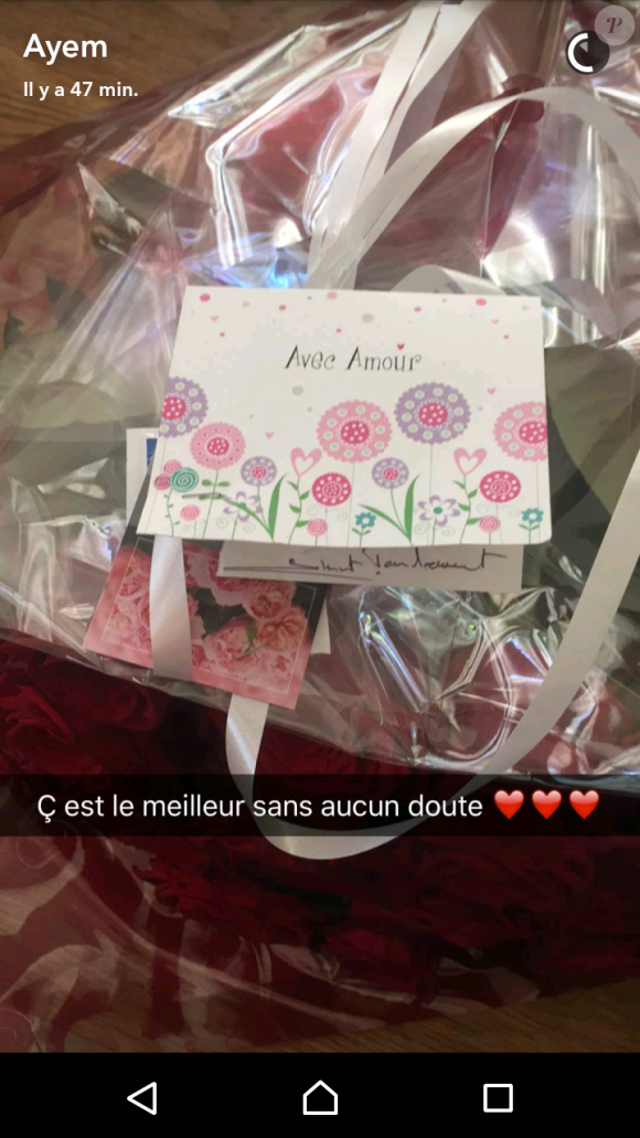 Ayem Nour comblée par le cadeau de son compagnon Vincent Miclet, sur Snapchat, samedi 13 août 2016