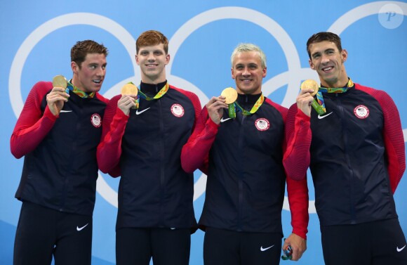 Conor Dwyer, Townley Haas, Ryan Lochte et Michael Phelps, médaillés le 9 août 2016 à Rio