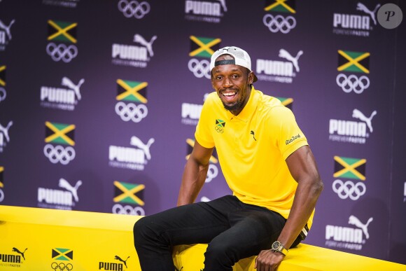 Usain Bolt lors d'une conférence de presse pendant les Jeux Olympiques (JO) de Rio 2016, à Rio de Janeiro, le 8 août 2016.  Usain Bolt at a press conference during Rio 2016 Olympic Games, on August 8, 2016.08/08/2016 - Rio de Janeiro