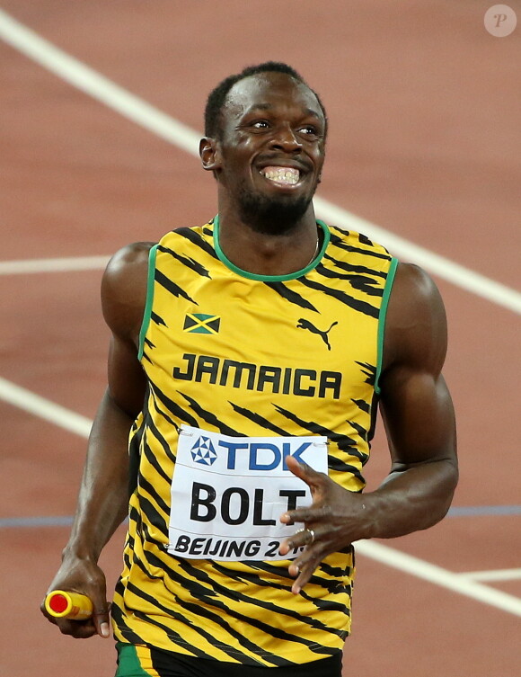 Usain Bolt - Les jamaïcains deviennent champions du monde en remportant le relais 4x100 lors du championnats du monde d'athlétisme à Pékin, le 29 août 2015.29/08/2015 - Pékin