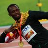 Usain Bolt remporte la médaille d'or et devient champion du monde du 200 mètres lors des championnats mondiaux d'athlétisme à Pékin, le 28 août 2015.28/08/2015 - Pékin