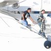 Exclusif - Johnny Depp arrive en vacances à Ibiza à bord du yacht Prince Abdulaziz pour rejoindre la villa qu'il a louée pour son séjour le 7 août 2016.