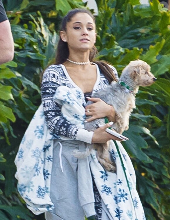Exclusif - Ariana Grande fait du shopping avec son chien à Los Angeles, le 9 décembre 2015