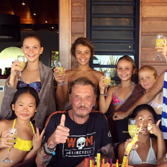 Johnny et Laeticia Hallyday célèbrent le 12e anniversaire de Jade à Saint-Barthélemy, mi-août 2016.