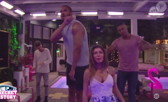 Sarah, Pierre, Marvin lors de la soirée - "Secret Story 10", le 13 septembre 2016 sur NT1.