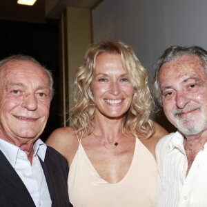 Exclusif - Estelle Lefébure entre Marco Glaviano et Giorgio Colombo - Vernissage de l'exposition photographique de Marco Glaviano et lancement de son livre "Glaviano 50" qui réunit les clichés forts de la carrière du photographe, organisé par Muse Monaco et crée par Rita Caltagirone et Vanessa Erbaggio, à la galerie Monaco Modern'Art, le 12 septembre 2016. © Claudia Albuquerque/Bestimage