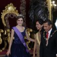  Le roi Felipe VI et la reine Letizia d'Espagne lors du dîner d'Etat organisé le 7 juillet 2015 à Madrid en l'honneur du président péruvien Ollanta Humala et sa femme Nadine. 
