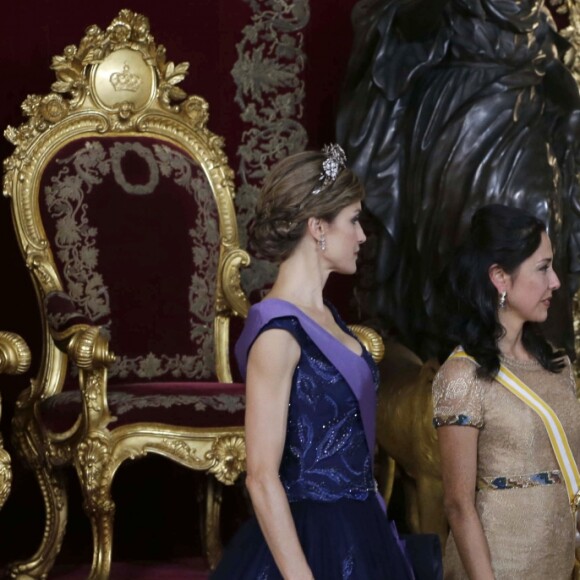 Le roi Felipe VI et la reine Letizia d'Espagne lors du dîner d'Etat organisé le 7 juillet 2015 à Madrid en l'honneur du président péruvien Ollanta Humala et sa femme Nadine.
