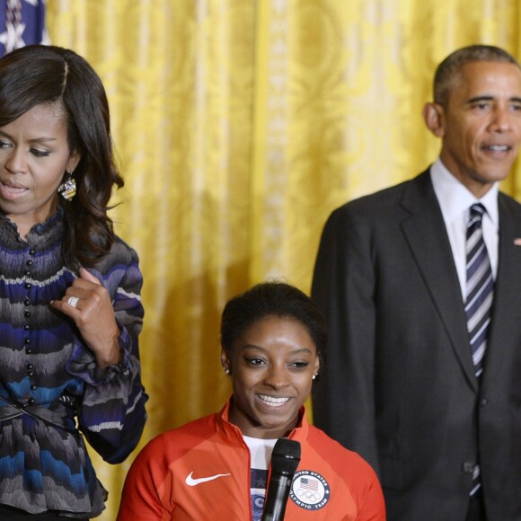 Barack Obama, Simone Biles, Michelle Obama, le 29 septembre à la Maison Blanche.