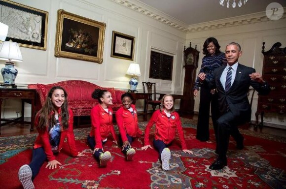 Barack Obama reçoit les gymnastes américaines à la Maison Blanche, dont Simone Biles, le 29 septembre 2016