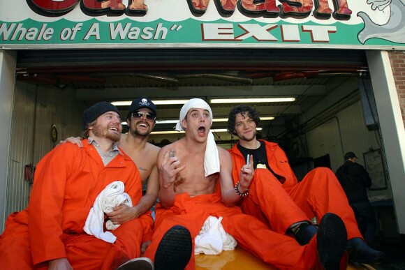 Le casting de Jackass - Ryan Dunn, Johnny Knoxville, Steve-O et Bam Margera - à New York, octobre 2002.