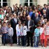 François Hollande, George Pau-Langevin, ministre des Outre-mer, Audrey Azoulay, ministre de la Culture et de la Communication, Marc Ladreit de Lacharrière et Denis Podalydès avec les lauréats et les invités lors de la remise du Prix de l'Audace artistique et culturelle 2016 par le président de la République François Hollande au palais de l'Elysée à Paris le 10 juin 2016.  © Dominique Jacovides/Bestimage