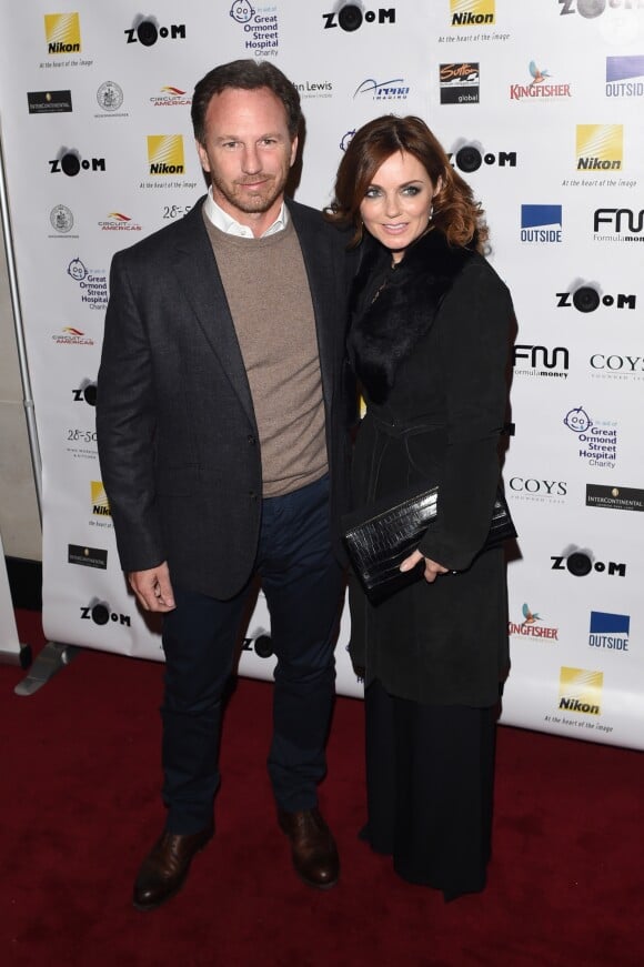 Geri Halliwell et son fiancé Christian Horner arrivent au gala de charité "Formula 1 Zoom" à Londres, le 16 janvier 2015.