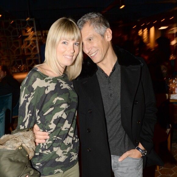 Exclusif - Nagui et sa femme Mélanie Page - Inauguration du restaurant péruvien "Manko" de la star mondiale de la cuisine sud-américiane, Gaston Acurio au 15, avenue Montaigne à Paris le 5 février 2016. © Rachid Bellak/Bestimage