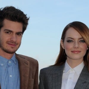 Andrew Garfield et Emma Stone lors du photocall du film "Spiderman 2" à Londres, le 8 avril 2014