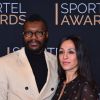 Djibril Cissé et sa compagne Marie-Cécile Lenzini lors de la cérémonie des Sportel Awards au Grimaldi Forum à Monaco, le 25 octobre 2016. © Bruno Bebert/Bestimage