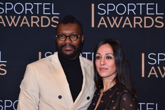 Djibril Cissé et sa compagne Marie-Cécile Lenzini lors de la cérémonie des Sportel Awards au Grimaldi Forum à Monaco, le 25 octobre 2016. © Bruno Bebert/Bestimage