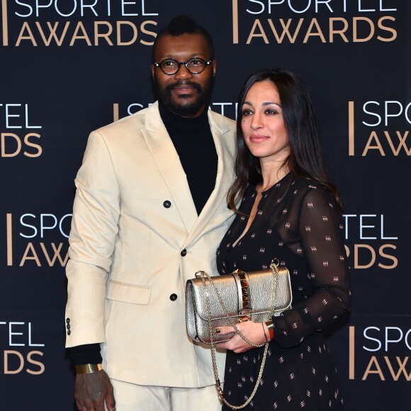 Djibril Cissé et sa compagne Marie-Cécile Lenzini lors de la cérémonie des Sportel Awards au Grimaldi Forum à Monaco, le 25 octobre 2016. © Bruno Bebert/Bestimage