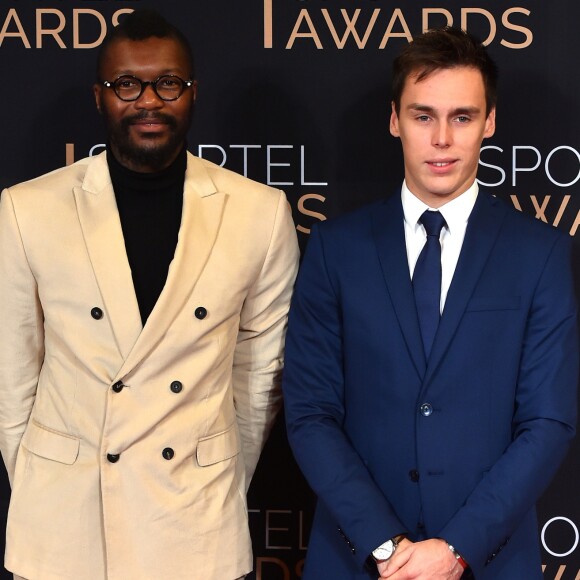 Djibril Cissé et Louis Ducruet, qui représentait son oncle le prince Albert II de Monaco, lors de la cérémonie des Sportel Awards au Grimaldi Forum à Monaco, le 25 octobre 2016. © Bruno Bebert/Bestimage