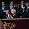 La reine Elizabeth II et le prince Philip, duc d'Edimbourg lors de la soirée du Festival Royal du Souvenir, dédié à la commémoration des victimes de guerres, au Royal Albert Hall à Londres, le 12 novembre 2016.