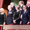 Camilla Parker-Bowles, duchesse de Cornouailles, le prince Andrew, Theresa May et son mari Philip May lors de la soirée du Festival Royal du Souvenir, dédié à la commémoration des victimes de guerres, au Royal Albert Hall à Londres, le 12 novembre 2016.