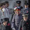 La reine Elizabeth II, la princesse Anne, le prince Charles, le prince William et le prince Philip, duc d'Edimbourg, au Cénotaphe de Whitehall le 13 novembre 2016 à Londres, lors des commémorations du Dimanche du Souvenir (Remembrance Sunday).