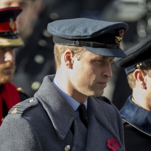 Le prince Harry, le prince William et le prince Edward recueillis au Cénotaphe de Whitehall le 13 novembre 2016 à Londres, lors des commémorations du Dimanche du Souvenir (Remembrance Sunday).