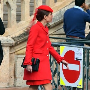 Charlotte Casiraghi, superbe en tailleur rouge, lors des célébrations de la Fête nationale monégasque le 19 novembre 2016. Son fils Raphaël est apparu avec elle aux fenêtres du palais lors de la parade militaire finale. © Bruno Bébert/Dominique Jacovides/Bestimage