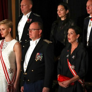 Le prince Albert II de Monaco et la princesse Charlene ainsi que la princesse Caroline de Hanovre, accompagnée de son fils Andrea Casiraghi et sa femme Tatiana Santo Domingo, assistaient le 19 novembre 2016 à la représentation du Nabucco de Verdi donnée au Grimaldi Forum dans le cadre de la Fête nationale monégasque. © Olivier Huitel / Pool restreint Monaco / Bestimage