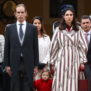 Andrea Casiraghi, sa femme Tatiana Santo Domingo et leur fille India Casiraghi dans la cour du palais princier lors de la Fête nationale monégasque à Monaco, le 19 novembre 2016. © Olivier Huitel / Pool Restreint Monaco / Bestimage