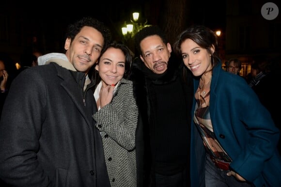 Exclusif - Tomer Sisley, sa compagne Sandra Zeitoun de Matteis, JoeyStarr (Joey Starr) et Laurie Cholewa - Vernissage privé de l'exposition "JoeyStarr Punk Funk Hero" à la galerie Artcube à Paris, France, le 1 décembre 2016. Exposition du 2 au 11 décembre 2016. © Rachid Bellak/Bestimage