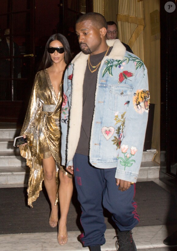 Exclusif - Kim Kardashian, Kanye West et Kourtney Kardashian quittent le restaurant "Le Costes" à Paris, le 29 septembre 2016.