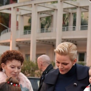 Semi-exclusif - Mélanie de Lusignan et sa mère Elisabeth-Anne de Massy (cousine du prince Albert II de Monaco), la princesse Charlene et sa fille Gabriella pendant l'inauguration du Village de Noël à Monaco le 3 décembre 2016. Le Village de Noël est installé sur le quai Albert 1er du Port Hercule. Les animations telles que manèges pour enfants, la patinoire ou la grande roue et les différents stands de souvenirs ou de nourritures seront ouverts du 2 décembre au 2 janvier 2017. © Charly Gallo / Gouvernement Princier /Pool restreint Monaco/Bestimage Semi-exclusive